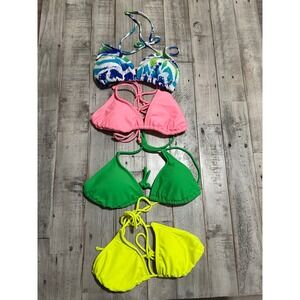 OP Ocean Pacific Triangle Bikini Top Bundle Neon Pink Green Yellow Blue Print S
